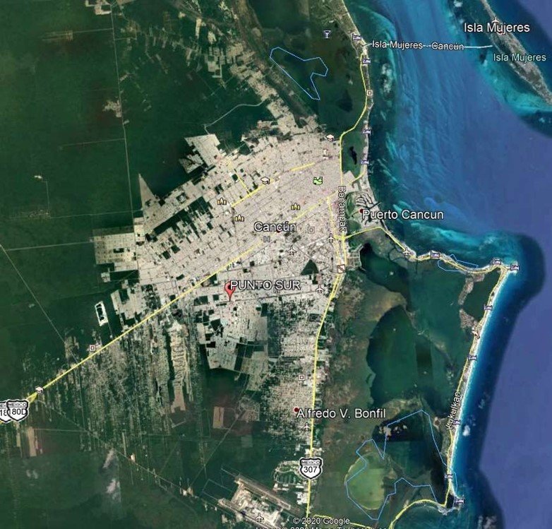 Land for sale on Av 135 Cancún – Cancún map showing the location of the land