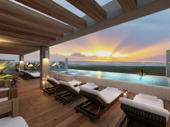 View from the pool at sunset