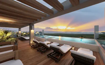 View from the pool at sunset