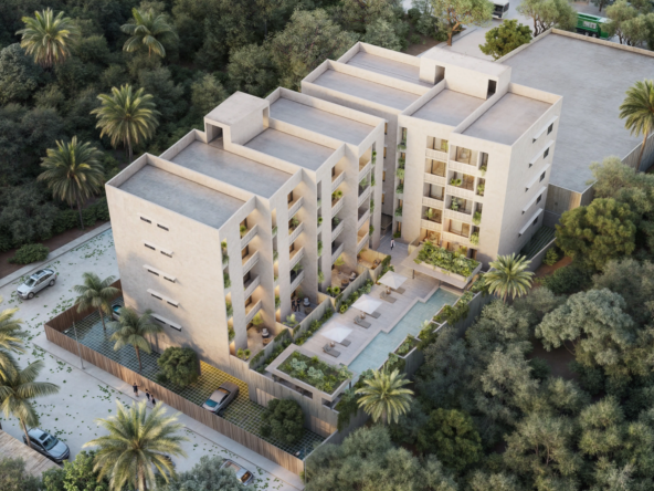 Condos for sale in Erenia Cancun aerial view building