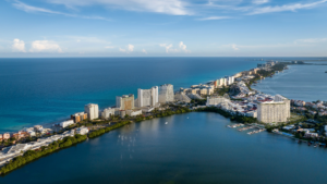 Aerial view of Nichupte lagoon